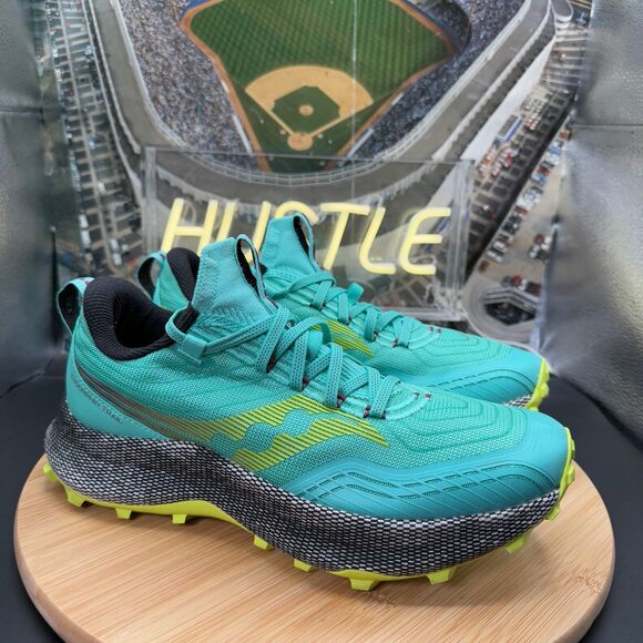 Saucony Endorphin Trail running Shies Women's Cool Mist/Acid Sz 9 - Picture 1 of 10